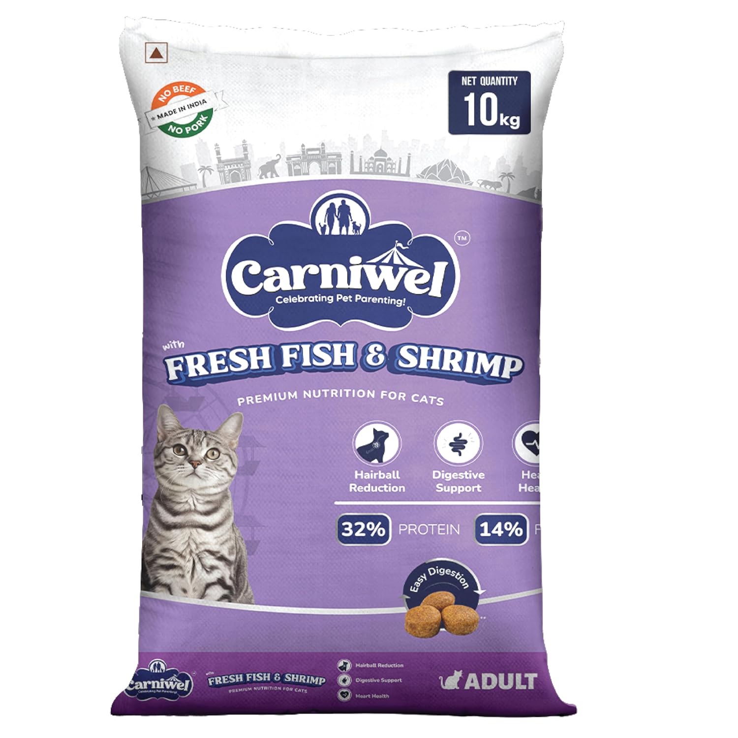 Carniwel Fresh Fish Shrimp Adult Dry Cat Food 10 Kg Fresh Natural Ingredients Highly Palatable Supports Healthy Skin Glossy Coat Premium Nutrition For Adult Cats