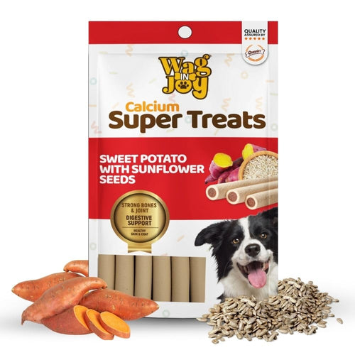 Calcium Super Treats Sweet Potato With Sunflower Seeds Sticks 125 Gms 100 Vegetarian Dog Treat Supports Digestive Health Strong Bones And Joint With Omega 3 Young