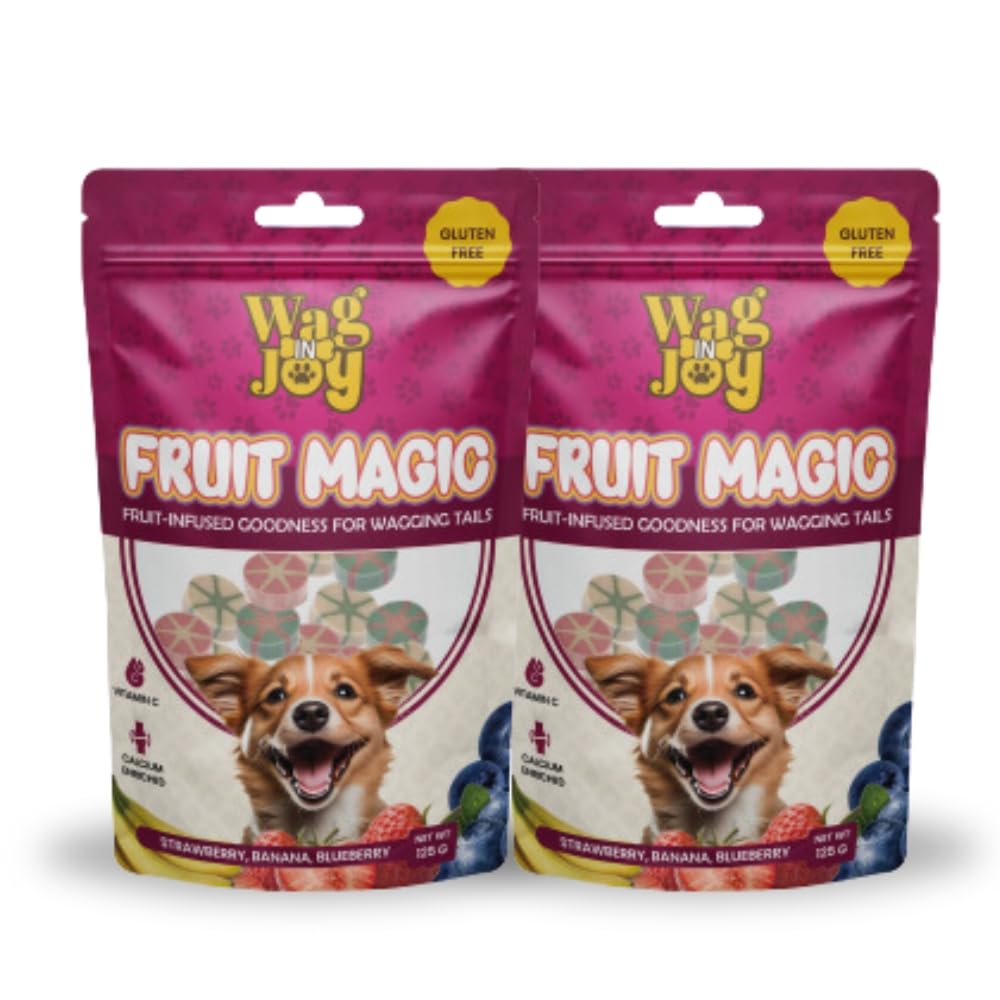 Fruit Magic Veg Treats For Dogs Vitamin C Calcium Enriched Gluten Free Mix Fruit Strawberry Blueberry Banana Flavour 125 Gm Candies Shape Pack Of 2