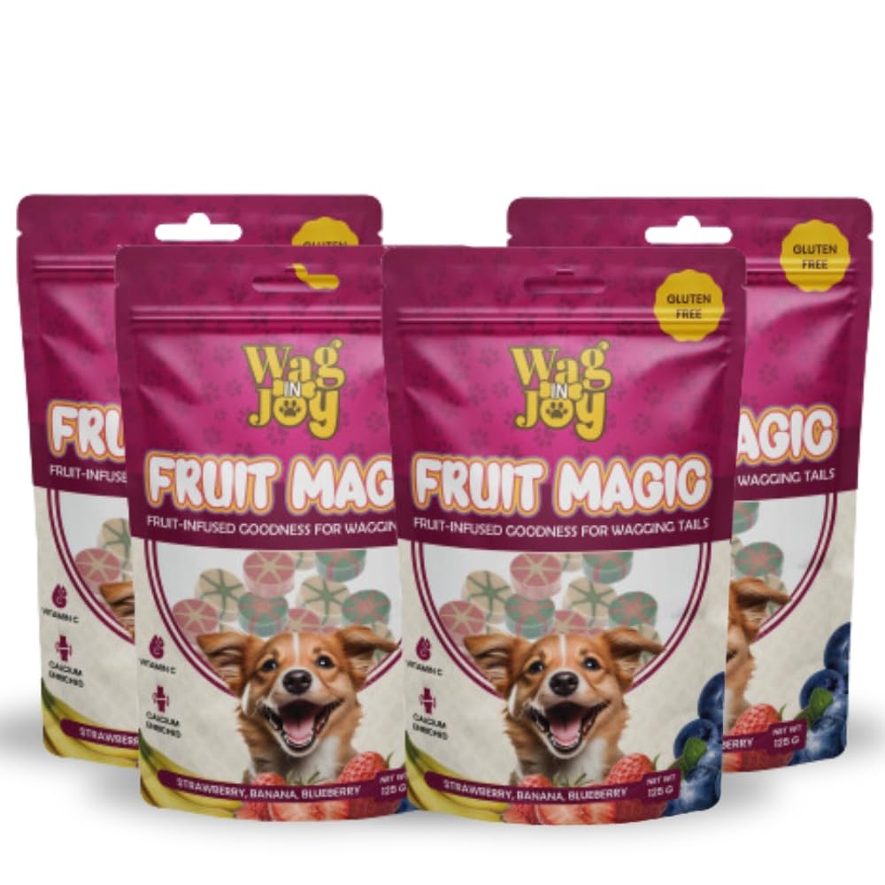 Fruit Magic Veg Treats For Dogs Vitamin C Calcium Enriched Gluten Free Mix Fruit Strawberry Blueberry Banana Flavour 125 Gm Candies Shape Pack Of 4