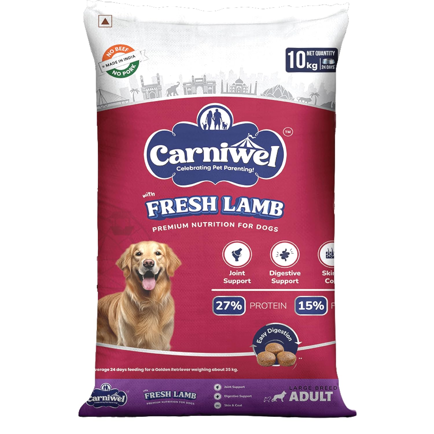 Carniwel Fresh Lamb Adult Dry Dog Food 10 Kg Natural Ingredients For Optimal Skin Coat Health Highly Palatable Supports Joint Health Tailored Premium Nutrition For Large Dogs
