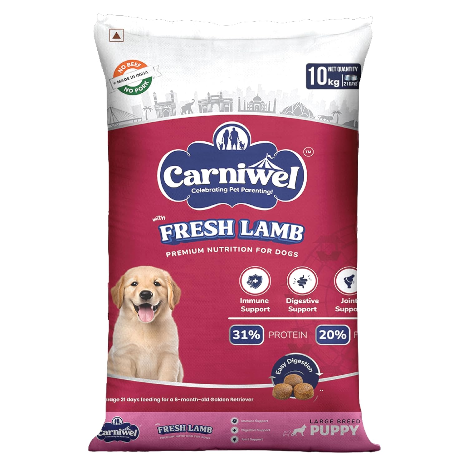 Carniwel Fresh Lamb Puppy Dry Dog Food 10 Kg Natural Ingredients For Healthy Skin Coat Highly Palatable Supports Brain Muscle Development Tailored Premium Nutrition For Large Dogs