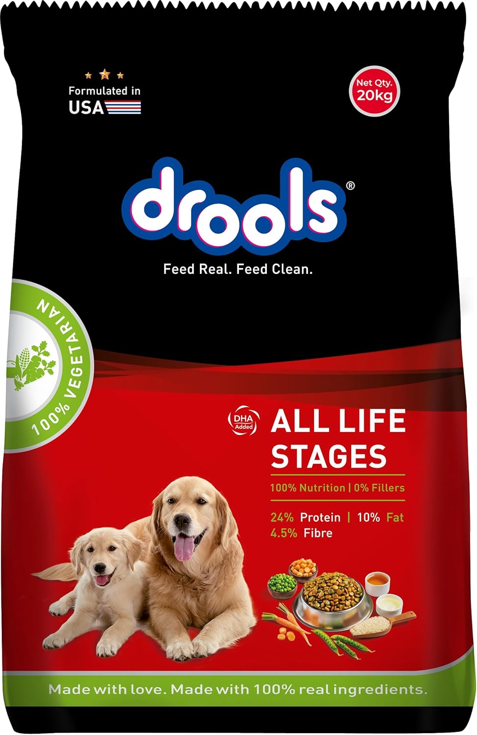 Drools Dry Dog Food All Lifestages 100 Vegetable 20kg Pack All Life Stages