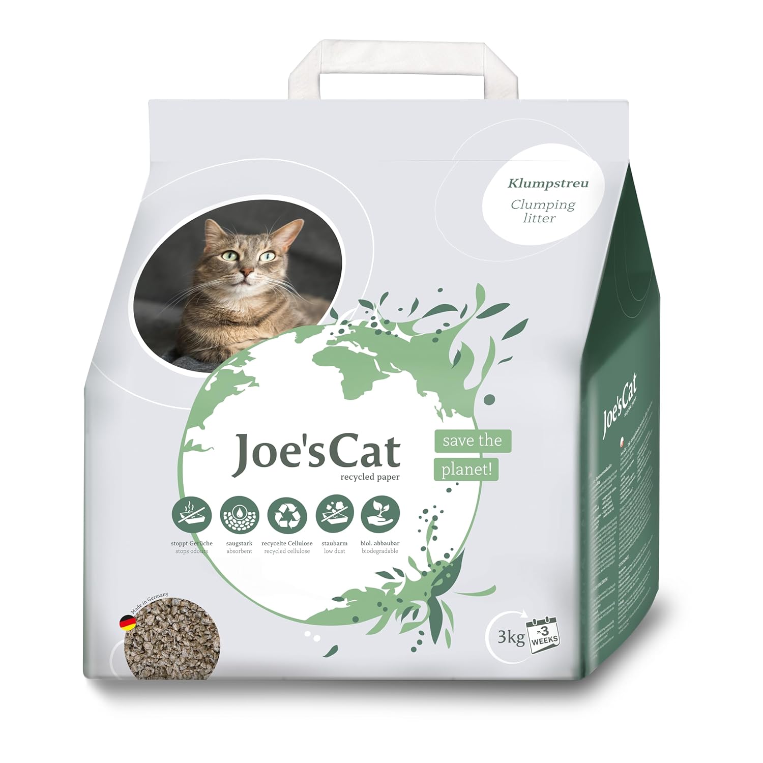 Joe S Cat Clumping Cat Litter 3kg Natural Biodegradable Low Dust Wood Fiber And Recycled Paper Odor Control 600 Percent Absorption Eco Friendly