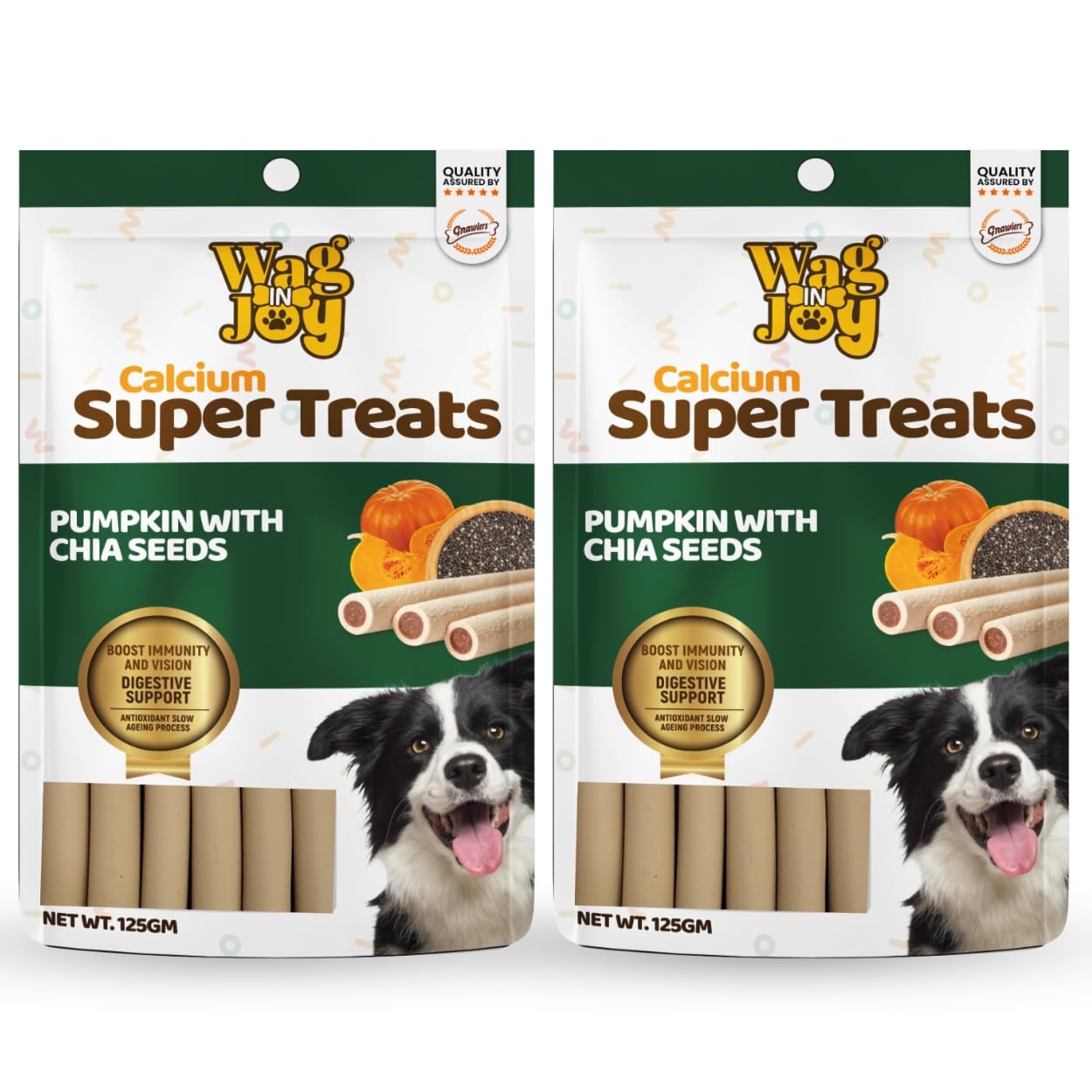 Calcium Super Treats Pumpkin With Chia Seeds Sticks 125 Gms Super Food For Dogs Supports Digestive Health 100 Vegetarian Dog Treat For Strong Bones And Joint With Omega 3 Pack Of 2