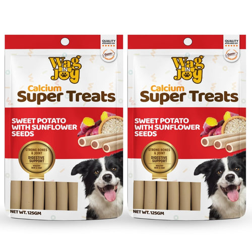 Calcium Super Treats Sweet Potato With Sunflower Seeds Sticks 125 Gms 100 Vegetarian Dog Treat Supports Digestive Health Strong Bones And Joint With Omega 3 Pack Of 2