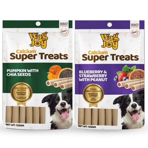 Calcium Super Treats Pumpkin With Chia Seeds Blueberry And Strawberry With Peanuts Sticks Super Food For Dogs Supports Digestive Health 100 Vegetarian Dog Treat Pack Of 2 Flavors Young