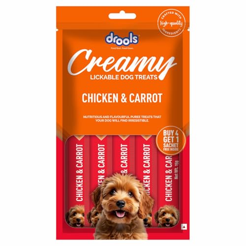 Drools All Life Stages Dog Treats Creamy 5 Sticks Tasty & Nutritious Snack for All Breeds (15g x5) 75g | Chicken & Carrot Flavour | Ideal for Training | Supports Hydration | Boost Muscle Health
