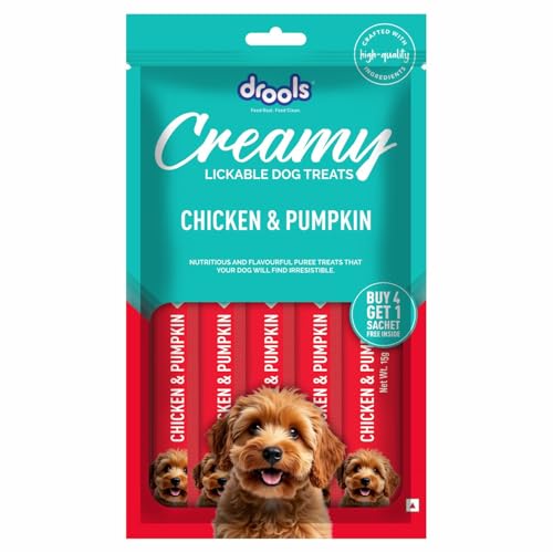 Drools All Life Stages Dog Treats Creamy 5 Sticks Tasty & Nutritious Snack for All Breeds (15g x5) 75g | Chicken & Pumpkin Flavour | Ideal for Training | Supports Hydration | Boost Muscle Health