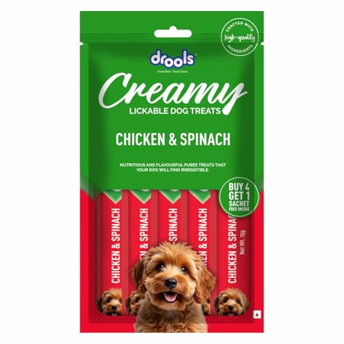 Drools All Life Stages Dog Treats Creamy 5 Sticks Tasty & Nutritious Snack for All Breeds (15g x5) 75g | Chicken & Spinach Flavour | Ideal for Training | Supports Hydration | Boost Muscle Health