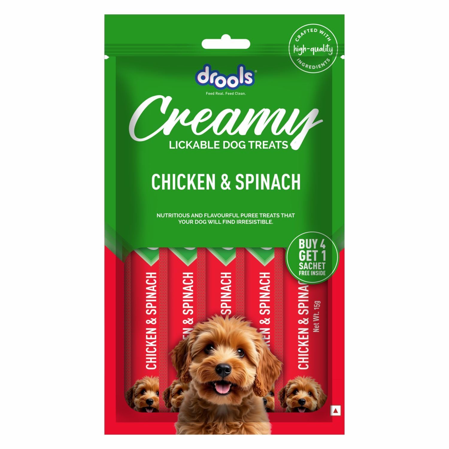 Drools All Life Stages Dog Treats Creamy 5 Sticks Tasty Nutritious Snack For All Breeds 15g X5 75g Chicken Spinach Flavour Ideal For Training Supports Hydration Boost Muscle Health