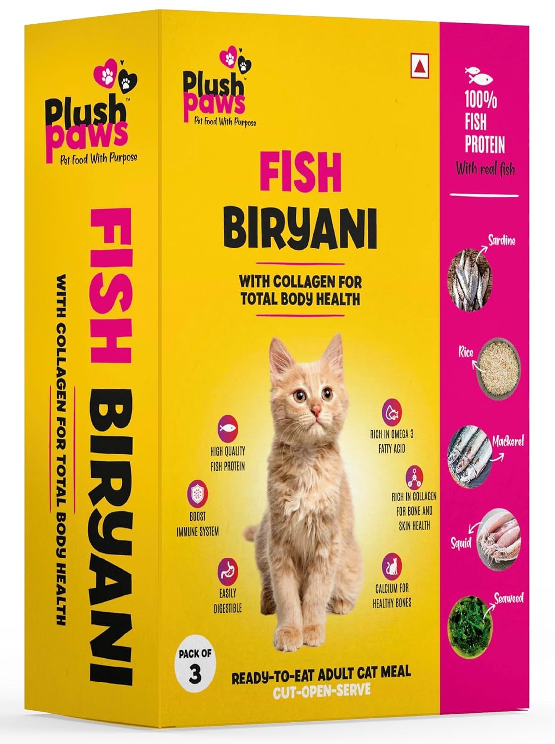 Plushpaws Fish Biryani Cat Food 300gm High Protein With Added Collagen Supports Skin Coat Joints Human Grade Natural Ingredients For Adult Cats Kittens Preservative Free Pack Of 5