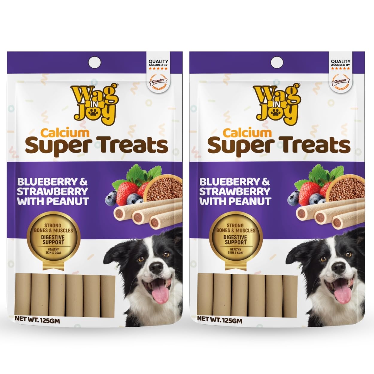 Calcium Super Treats Sticks 100 Vegetarian Dog Food With Blueberry Strawberry Peanuts Strong Bones And Joint With Omega 3 125 Gms Pack Of 2