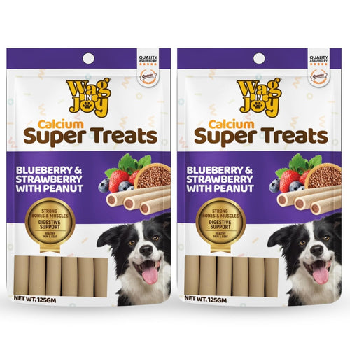 Calcium Super Treats Sticks 100 Vegetarian Dog Food With Blueberry Strawberry Peanuts Strong Bones And Joint With Omega 3 125 Gms Pack Of 2