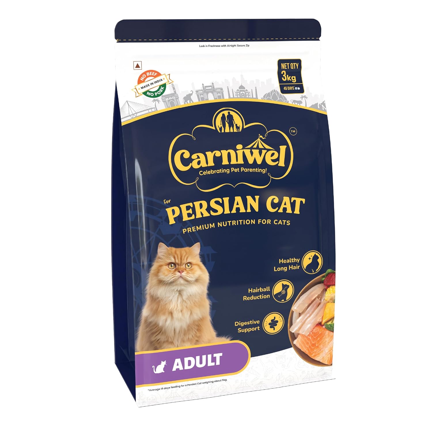 Carniwel Persian Adult Dry Cat Food With Antarctic Krill 3x Healthy Skin Coat Easy Digestion Hairball Reduction 3 Kg