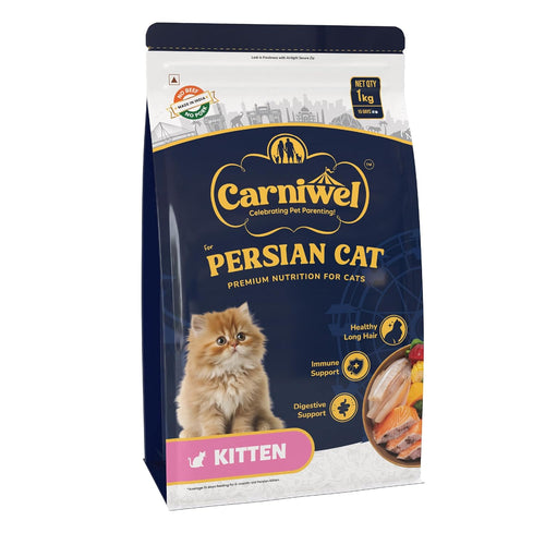 Carniwel Persian Kitten Dry Cat Food With Antarctic Krill 3x Healthy Skin Coat Easy Digestion Hairball Reduction 1kg