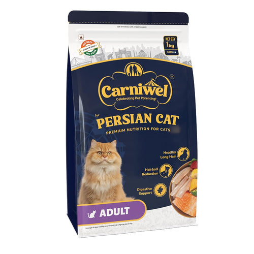 Carniwel Persian Adult Dry Cat Food With Antarctic Krill 3x Healthy Skin Coat Easy Digestion Hairball Reduction 1kg