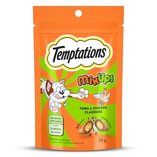 Temptations MixUps Cat Treats, Tuna & Chicken Flavours, 75g – Two Irresistible Flavours in One Pack, Crunchy Outside Soft Inside, Goodness of Protein, Vitamins & Minerals, Resealable Pouch