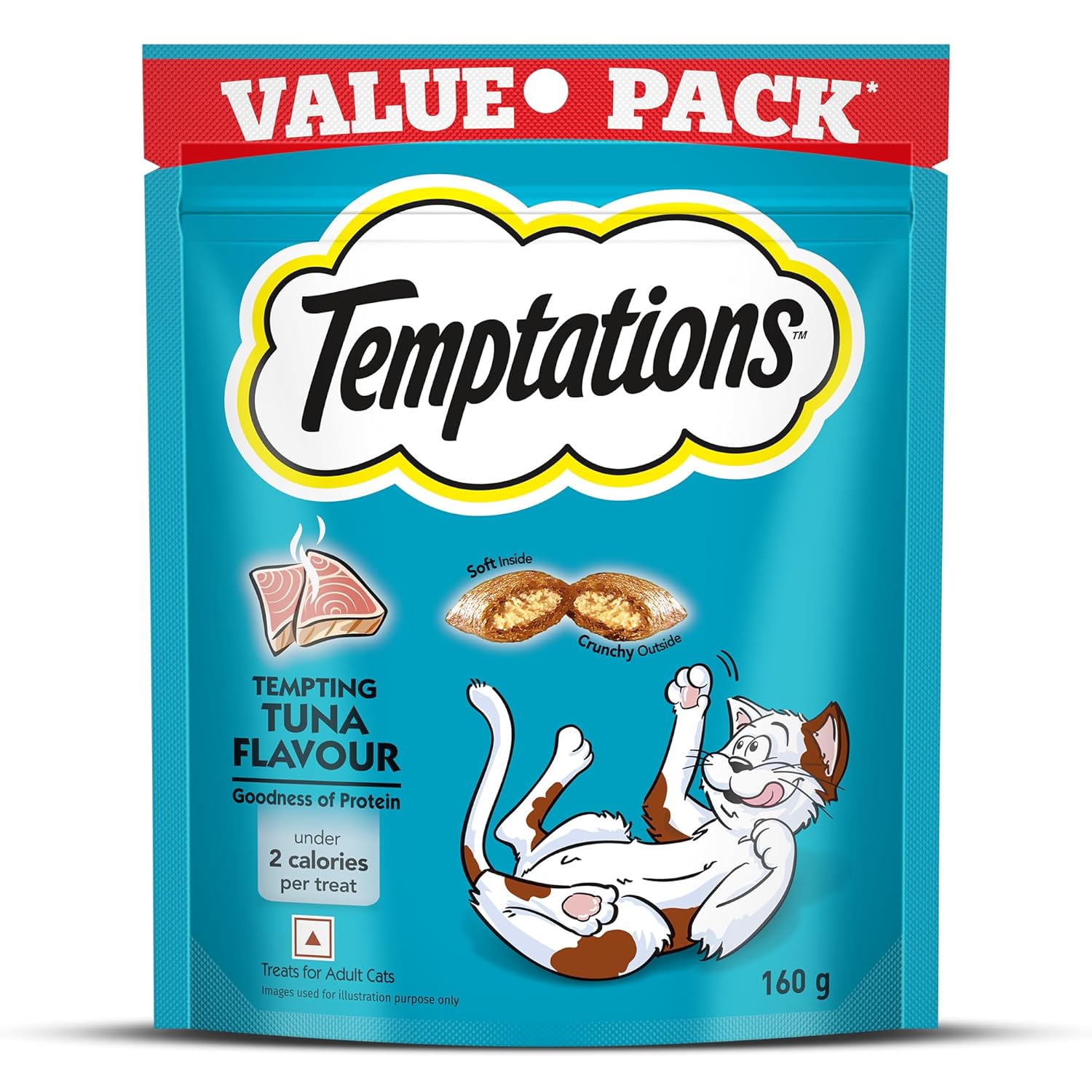 Temptations Adult Cat Treats Wafer Tempting Tuna Flavour 160g Value Pack Crunchy Outside Soft Inside Goodness Of Protein Vitamins Minerals No Artificial Flavours Resealable Pouch Standard