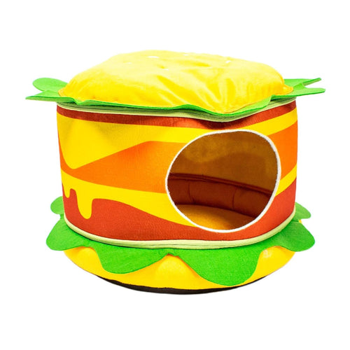 Cat Bed Cave Kennel Cozy Plush Sleeping Cushion Pad Hamburger