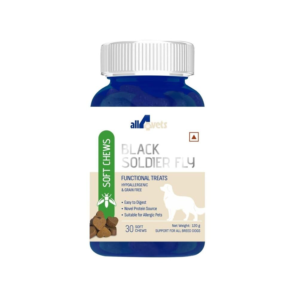 All4vets Soft Chews Black Soldier Fly For Dogs Hypoallergenic Grain Free Functional Treats Insect Protein 30 Chews 120g Easy To Digest Gut Friendly