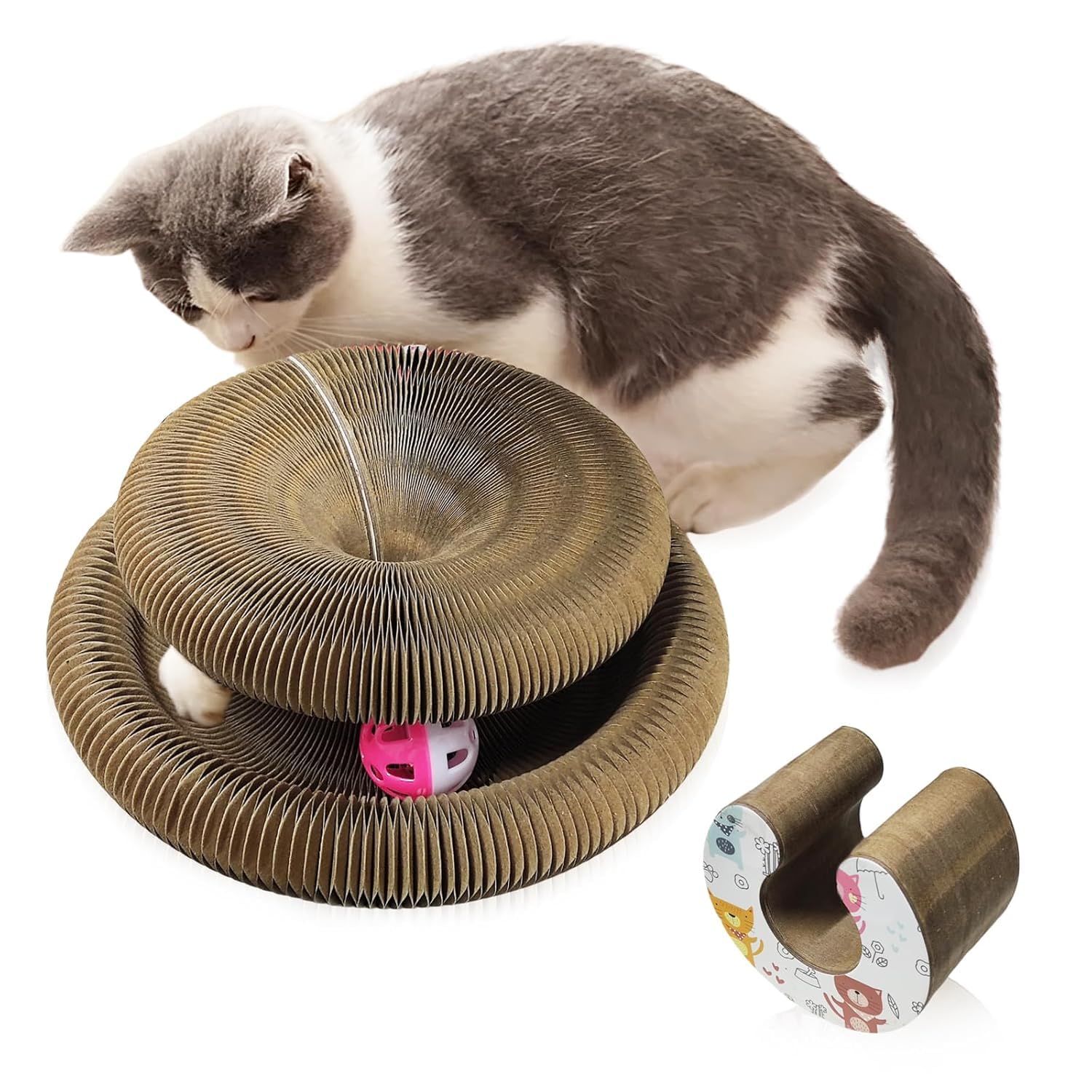 Magic Organ Cat Flexible Cat Scratching Board Cat Toy With Bell Grinding Claw Foldable Magnetic Corrugated Paper Circular Accordion Toy