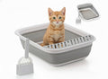 Foldable Cat Litter Tray With Fashion Scoop Collapsible Small Litter Tray Kitten Open Potty Pan For Sick Frail Handicap Disabled Older Elderly Cat Travel Grey