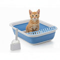Foldable Cat Litter Tray With Fashion Scoop Collapsible Small Litter Tray Kitten Open Potty Pan For Sick Frail Handicap Disabled Older Elderly Cat Travel Blue