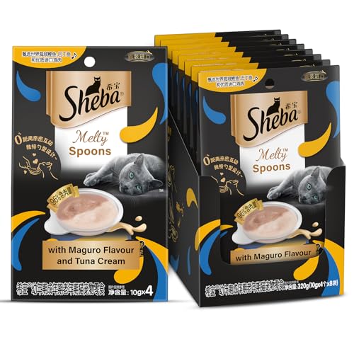 Sheba Melty Spoons Lickable Creamy Cat Treats, Maguro Flavour with Tuna Cream, 40g X 8 Packs, Dual Texture, Innovative Spoon Format for Ultimate Indulgence, Creamy Treats for Bonding
