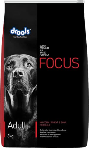 Drools Focus Super Premium Adult Dry Dog Food 3kg | Chicken Flavour | Healthy Digestive System | Bone & Joint Health | Healthy Skin & Coat | Dental Health
