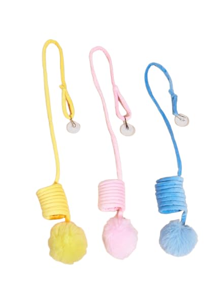 Fluffy Ball Spring Bouncing Cat Toy Interactive Plush Ball With Spring Coil Lightweight Durable Teaser Toy For Indoor Cats Kittens Encourages Active Play Exercise Color May Vary