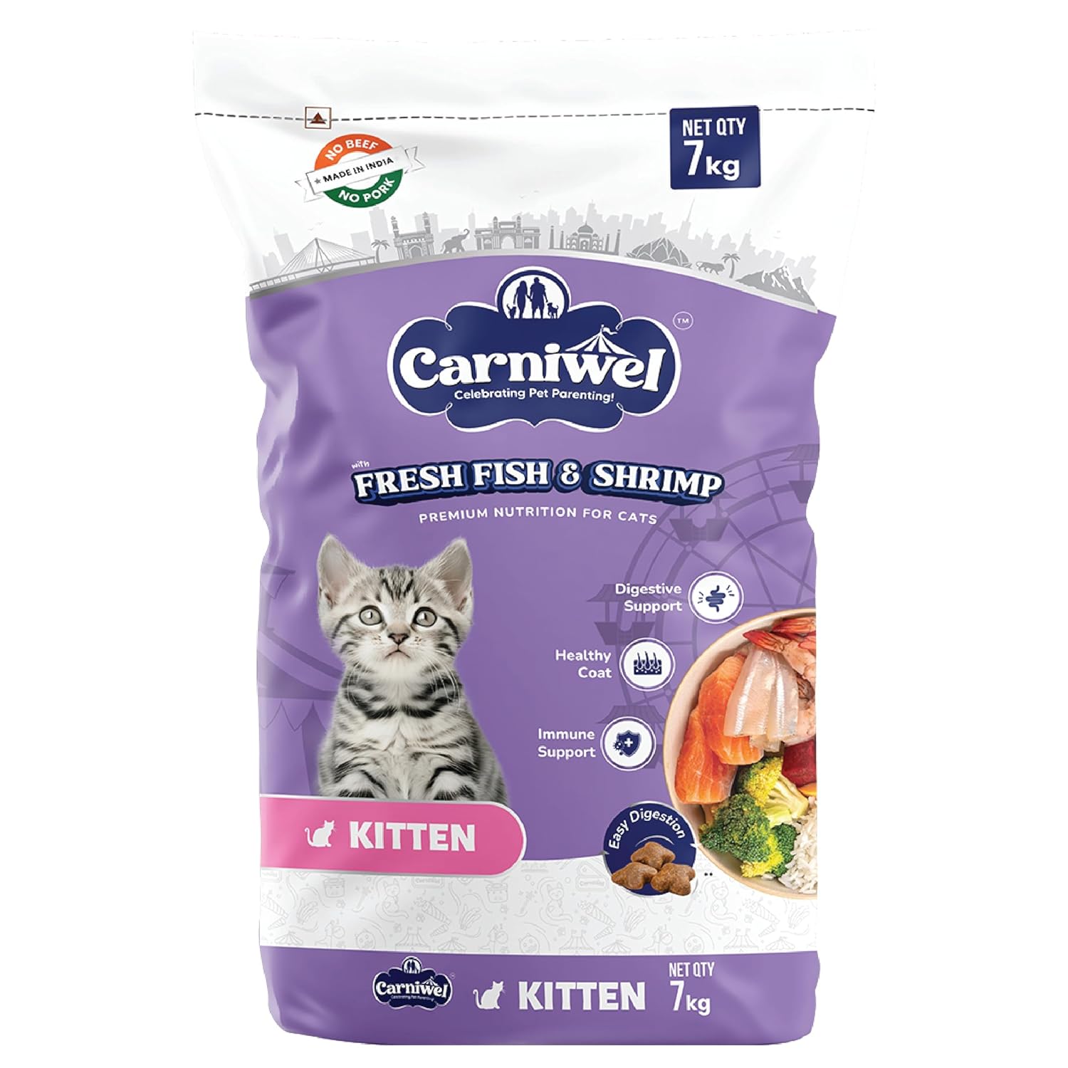 Carniwel Fresh Fish Shrimp Kitten Dry Cat Food 7 Kg Fresh Natural Ingredients Highly Palatable Supports Healthy Skin Glossy Coat Premium Nutrition