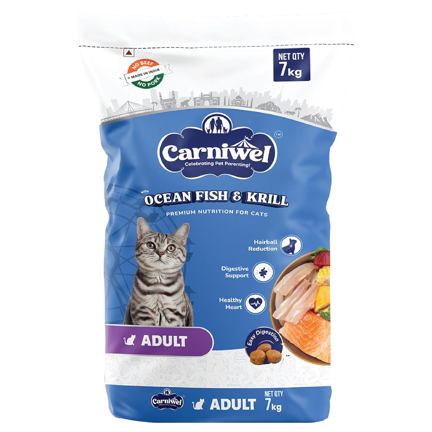 Carniwel Ocean Fish Antarctic Krill Adult Dry Cat Food 7 Kg Fresh Natural Ingredients Highly Palatable Supports Healthy Skin Glossy Coat Premium Nutrition For Cats