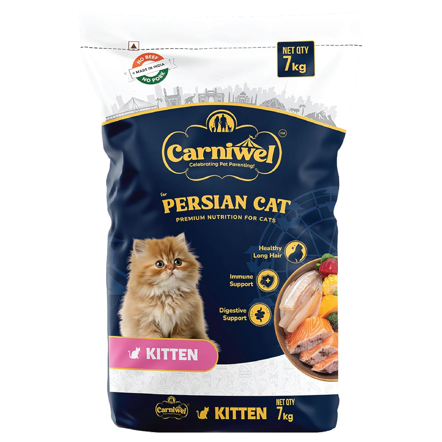 Carniwel Persian Kitten Dry Cat Food With Antarctic Krill 3x Healthy Skin Coat Easy Digestion Hairball Reduction 7 Kg