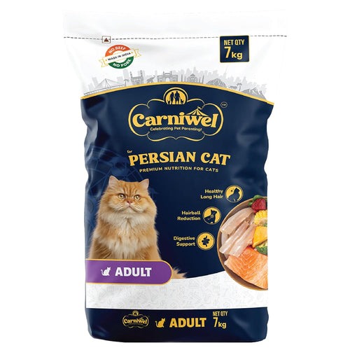 Carniwel Persian Adult Dry Cat Food With Antarctic Krill 3x Healthy Skin Coat Easy Digestion Hairball Reduction 7 Kg