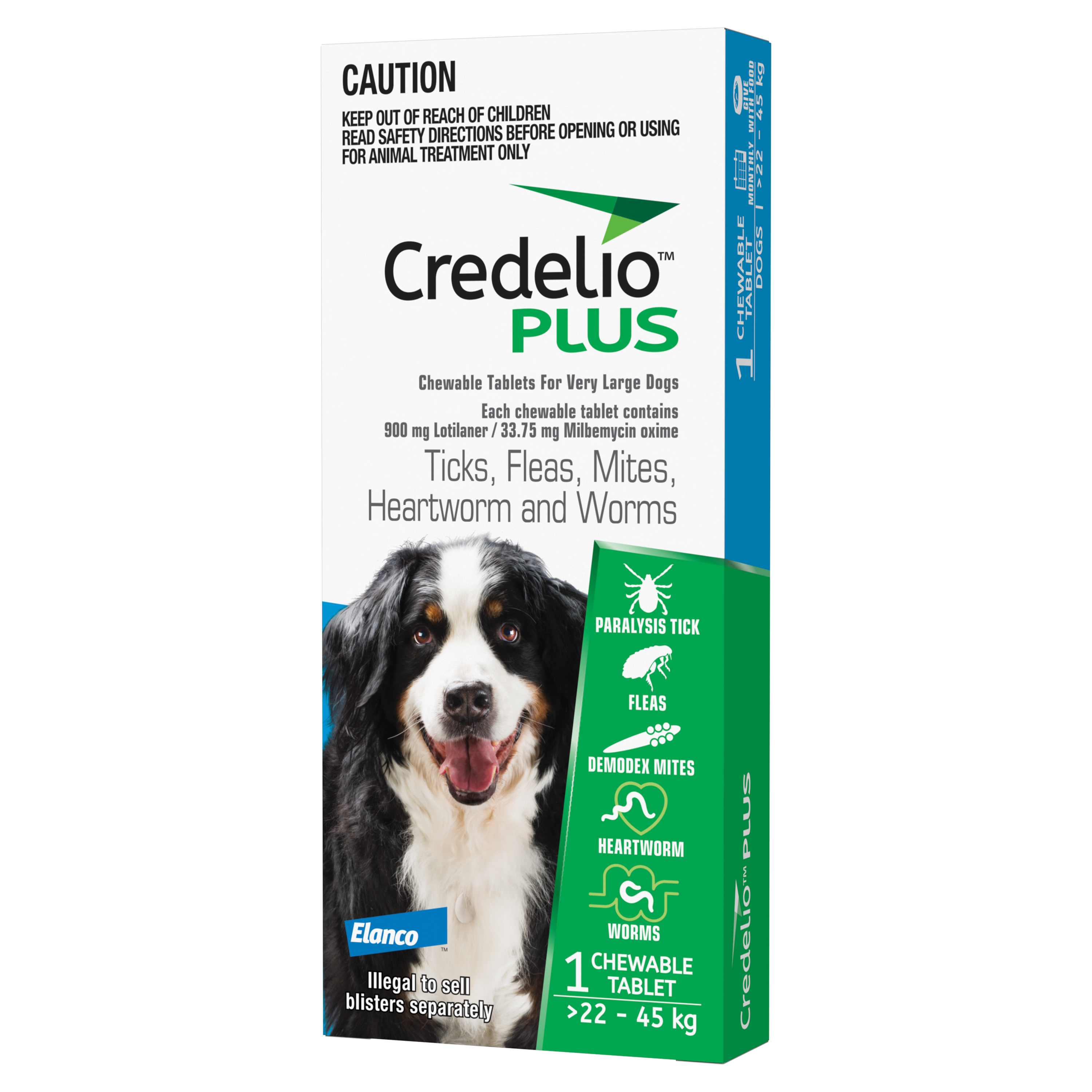 ELANCO Credelio PLUS (900 mg) Chewable Tick, Flea & Deworming Tablets for Dogs Body Weight 22–45 kg (Pack of 3 Tablets)