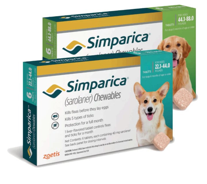 Simparica (Sarolaner) Flea & Tick Chewable Tablet for Dogs Weight 44.1-88kg (Pack of 6 Tablets)