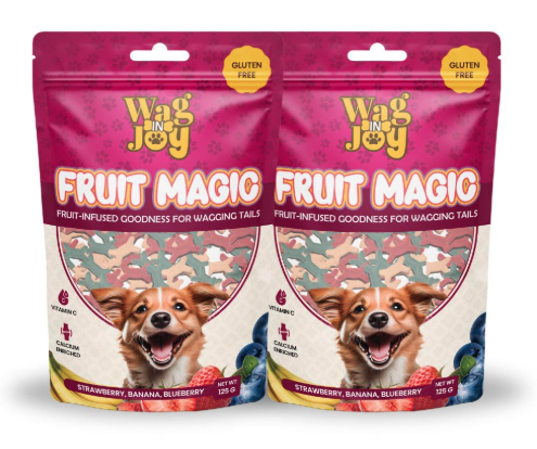 WAG IN JOY Fruit Magic Cut Bone Dog Treats – 125g | Training Treat for Dogs| Healthy, Tasty & Nutritious Snack | Natural Fruit-Flavored Dog Treats.