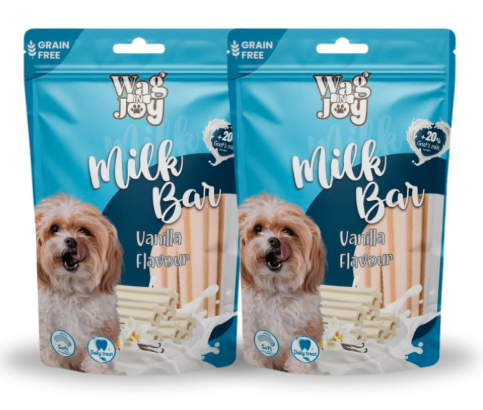 Wag In Joy Goats Milk Bar | Grain Free, Vanilla Flavour, Soft Daily Vegetarian Dog Treat for Healthy Teeth for Dogs | 150g (Large) (Pack of 2)