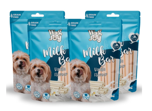Wag In Joy Goats Milk Bar | Grain Free, Vanilla Flavour, Soft Daily Treat for Healthy Teeth for Dogs | 150g| Pack of 4 (150 GMS Each) (Pack of 4)