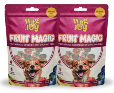 Wag in Joy Fruit Magic Veg Treats for Dogs | Vitamin C, Calcium Enriched | Gluten Free | Mix Fruit, Strawberry, Blueberry & Banana Flavour, 125 gm (Candies Shape) (Pack of 2)