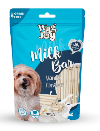 Wag In Joy Goats Milk Bar | Grain Free, Vanilla Flavour, Soft Daily Vegetarian Dog Treat for Healthy Teeth for Dogs | Large Stick Size| Pack of 150gms|