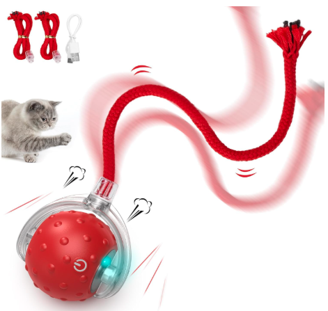 ZOOOP Smart Interactive Toy for Cat, Dog, Puppies and Kittens Toy Ball with Bunch of Cotton Thread, LED Rolling Ball, USB Rechargeable, Motion Activated, Indoor Pet Training