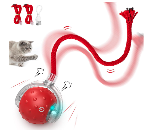 ZOOOP Smart Interactive Toy for Cat, Dog, Puppies and Kittens Toy Ball with Bunch of Cotton Thread, LED Rolling Ball, USB Rechargeable, Motion Activated, Indoor Pet Training