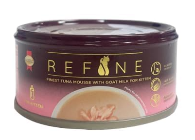 Refine Finest Tuna Mousse with Goat Milk | Wet Cat Food in Gravy, 80 g | Hydrating Food Made with Real Tuna Mousse with Goat Milk | Complete & Balanced Nutrition for Kitten (Pack of 6)
