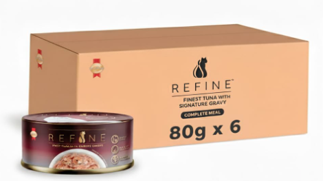 Refine Finest Tuna in Signature | Wet Cat Food in Gravy, 80 g | Hydrating Food Made with Real Tuna in Signature | Complete & Balanced Nutrition for Adult Cats (Pack of 6)