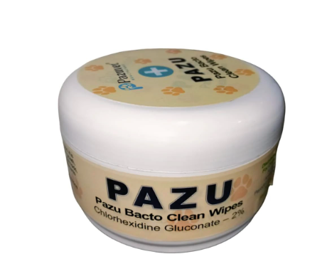 Pazu Bacto Clean Wipes, Chlorhexidine Gluconate 2%, Antiseptic Anti-Bacterial Pack of 30 Wipes for Dogs and Cats