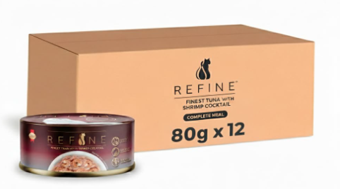 Refine Finest Tuna with Shrimp Cocktail | Wet Cat Food in Gravy, 80 g | Hydrating Food Made with Real Tuna with Shrimp Cocktail | (Pack of 12)