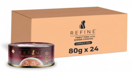 Refine Finest Tuna with Shrimp Cocktail | Wet Cat Food in Gravy, 80 g | Hydrating Food Made with Real Tuna with Shrimp Cocktail | (Pack of 24)