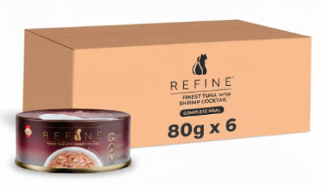 Refine Finest Tuna with Shrimp Cocktail | Wet Cat Food in Gravy, 80 g | Hydrating Food Made with Real Tuna with Shrimp Cocktail | Complete & Balanced Nutrition for Adult Cats (Pack of 6)